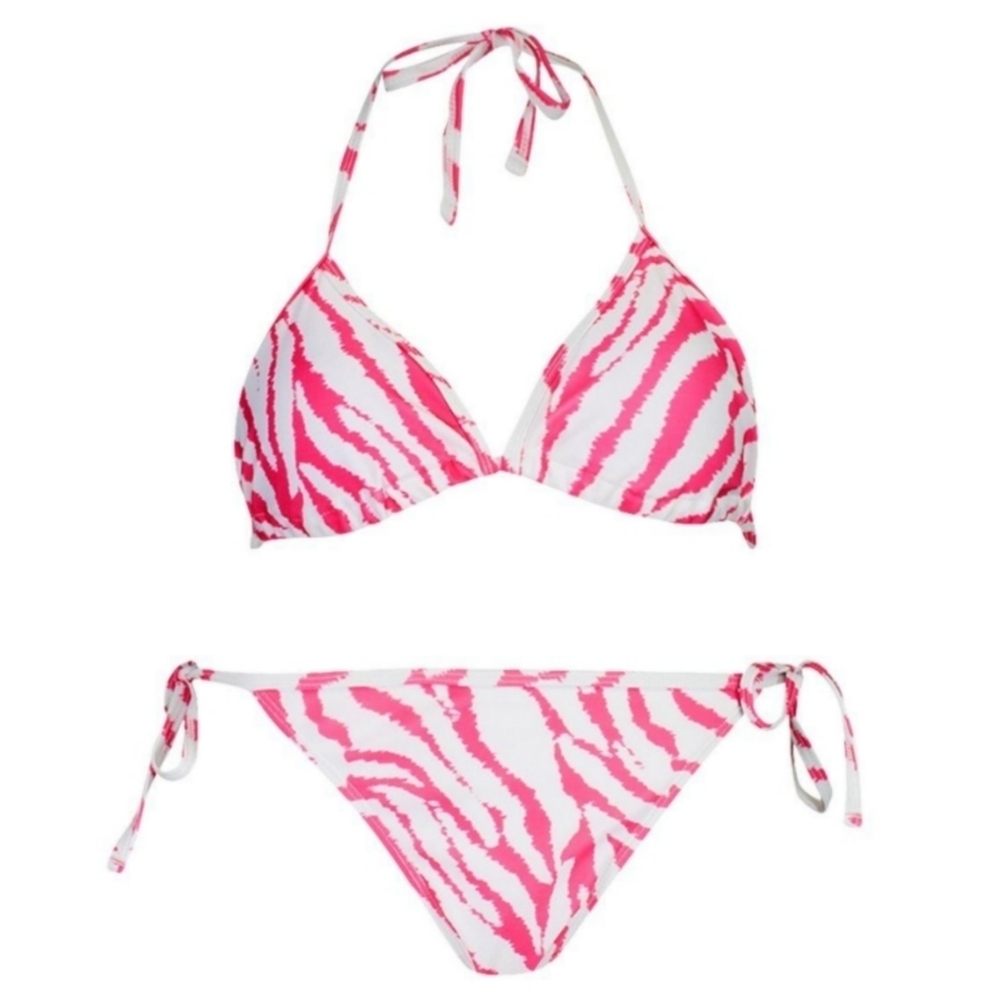 NWOT Barbiecore Pink & White Tiger Print String Bikini Set Sz 10